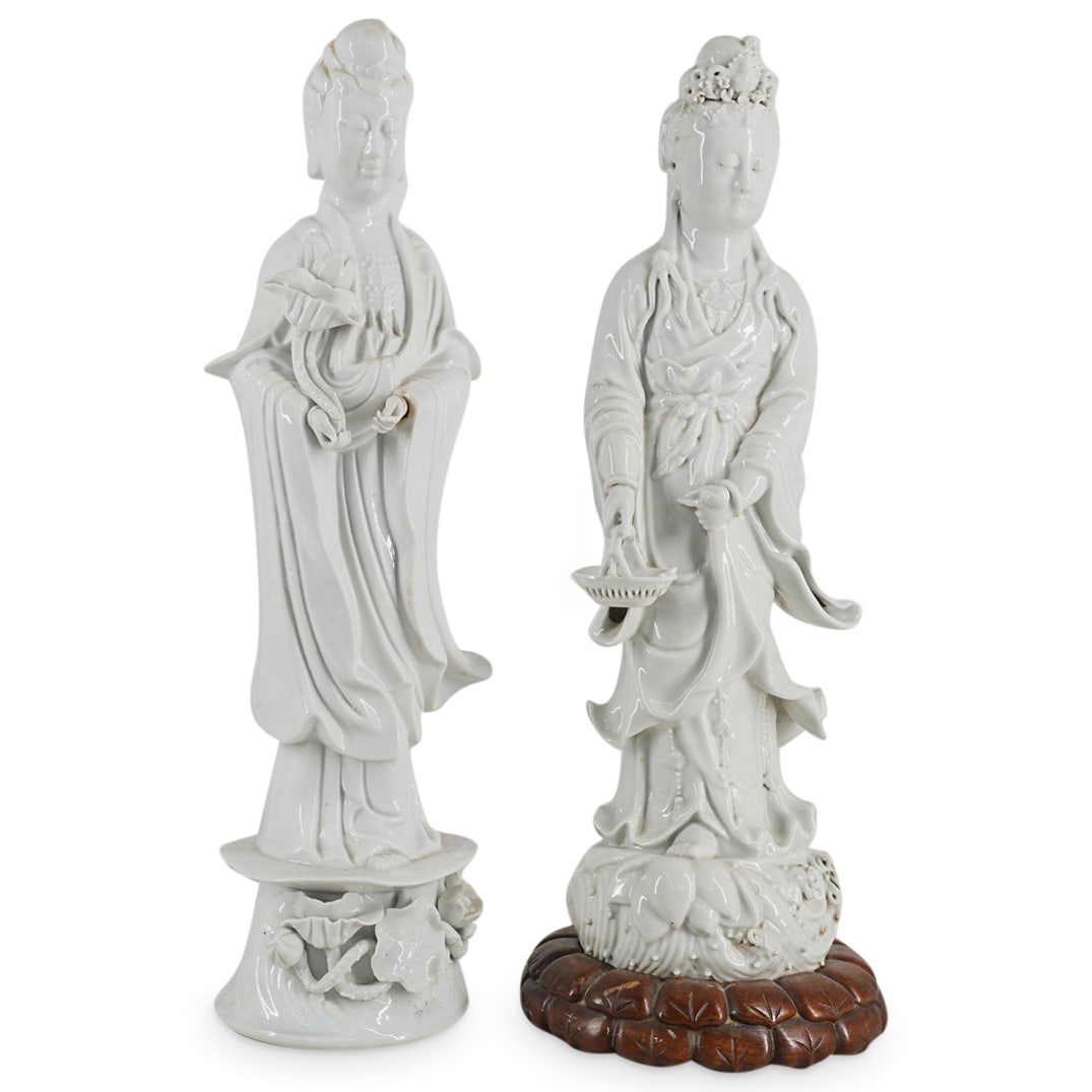 (2 Pc) Antique Chinese Blanc De Chine Guan Yin And He Xiangu (1 of 12)