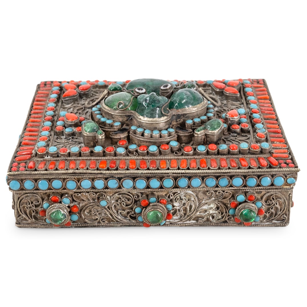 Antique Tibetan Silver, Turquoise, And Coral Bodhisattva Box (1 of 6)