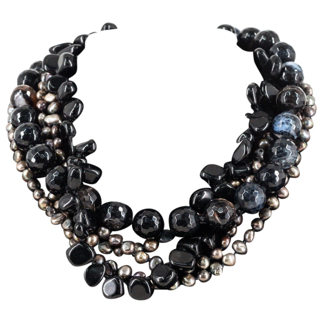Semi Precious Stone & Tahitian Pearl Multi-Strand Necklace (1 of 3)