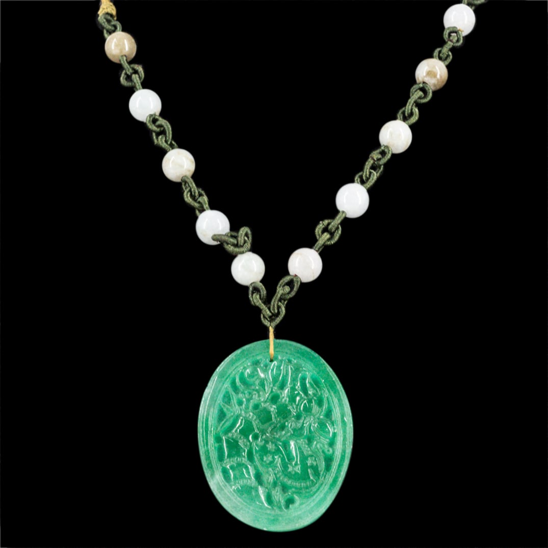 Chinese Jade & Silk Necklace (1 of 4)