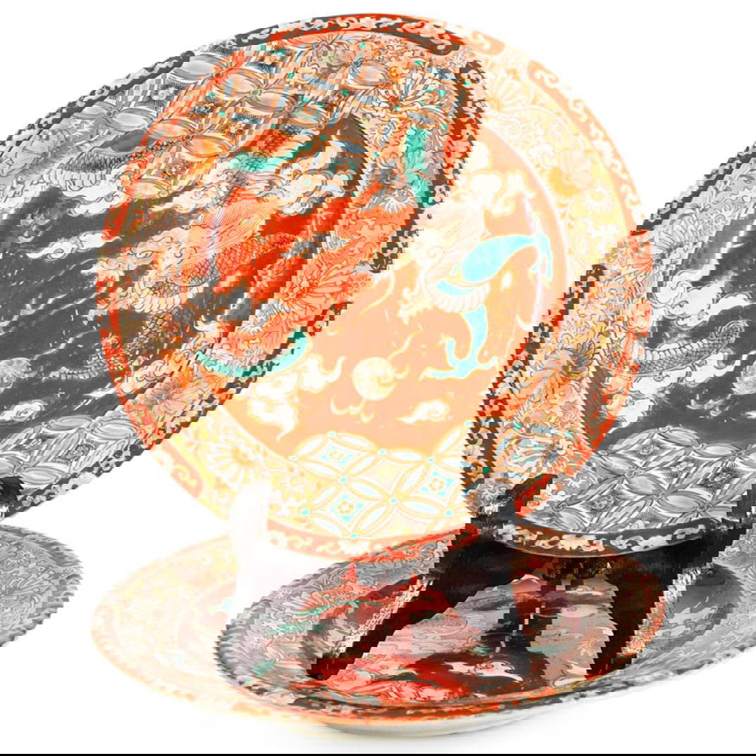 Pair Of Antique Japanese Kutani Porcelain Plates Auction