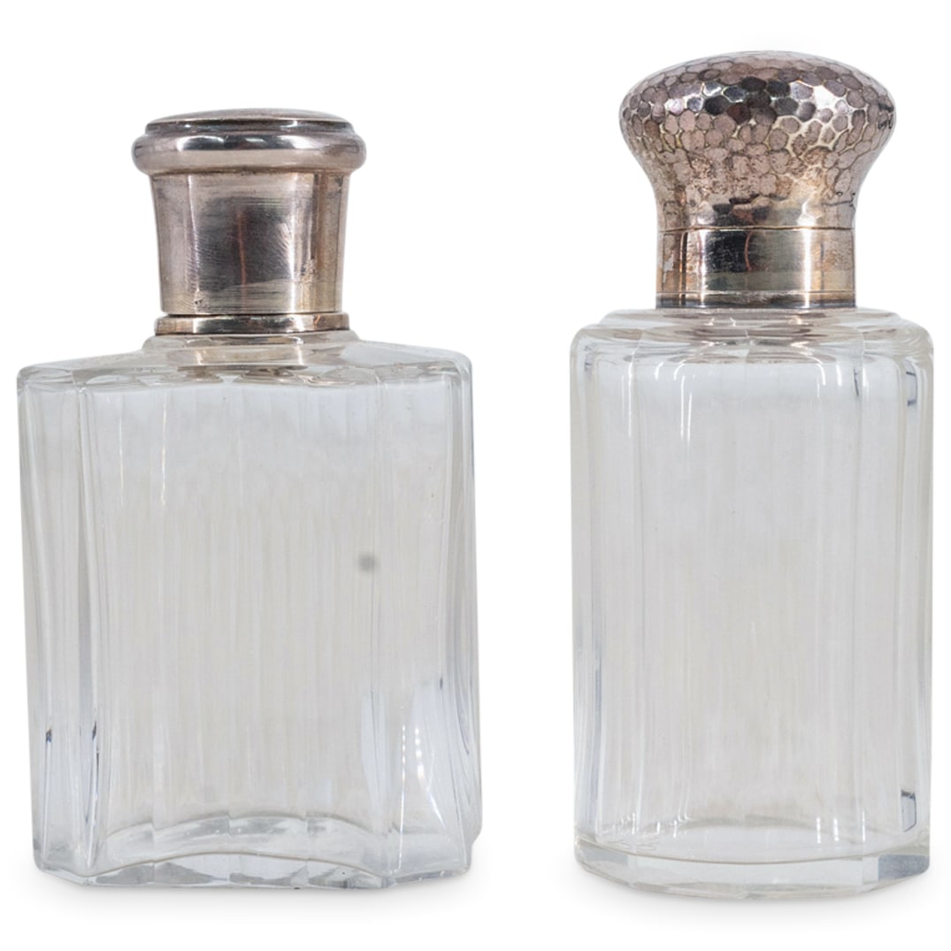 (2 Pc) Antique French Sterling Silver & Crystal Perfume Bottles Set (1 of 5)