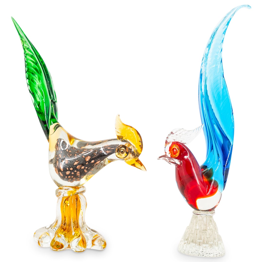 (2 Pc) Large Murano Glass Pheasant Sculptures (1 of 10)