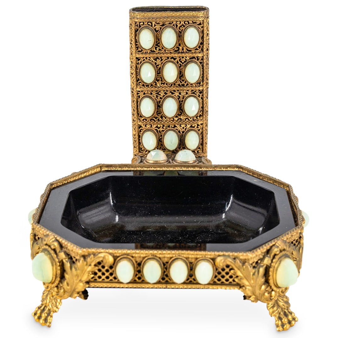 Late Victorian French Gilt Brass And Opaline Glass Vanity Tray (1 of 4)