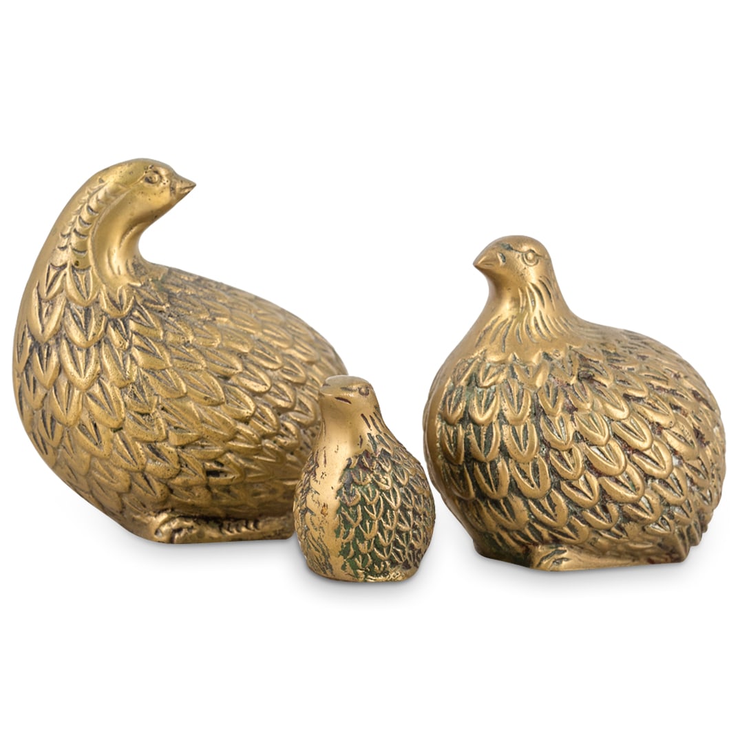 (3 Pc) Antique Japanese Bronze Quail (1 of 4)
