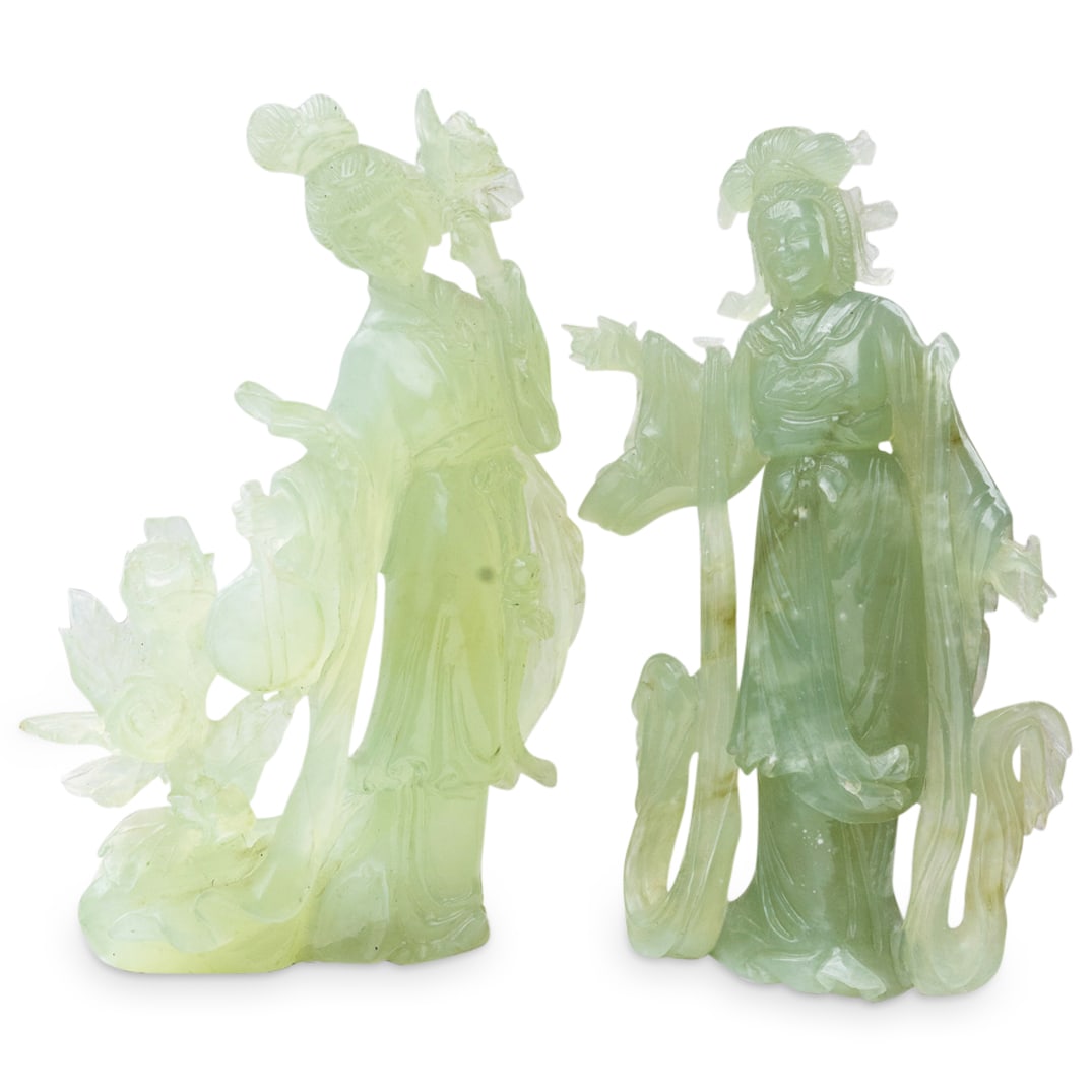 (2 Pc) Chinese Carved Serpentine Tennyo And He Xiangu (1 of 14)