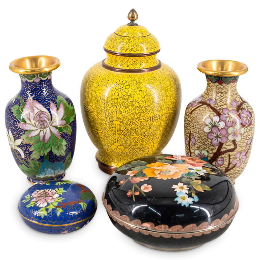 (5 Pc) Antique Sino-Japanese Cloisonne Vessels (1 of 7)