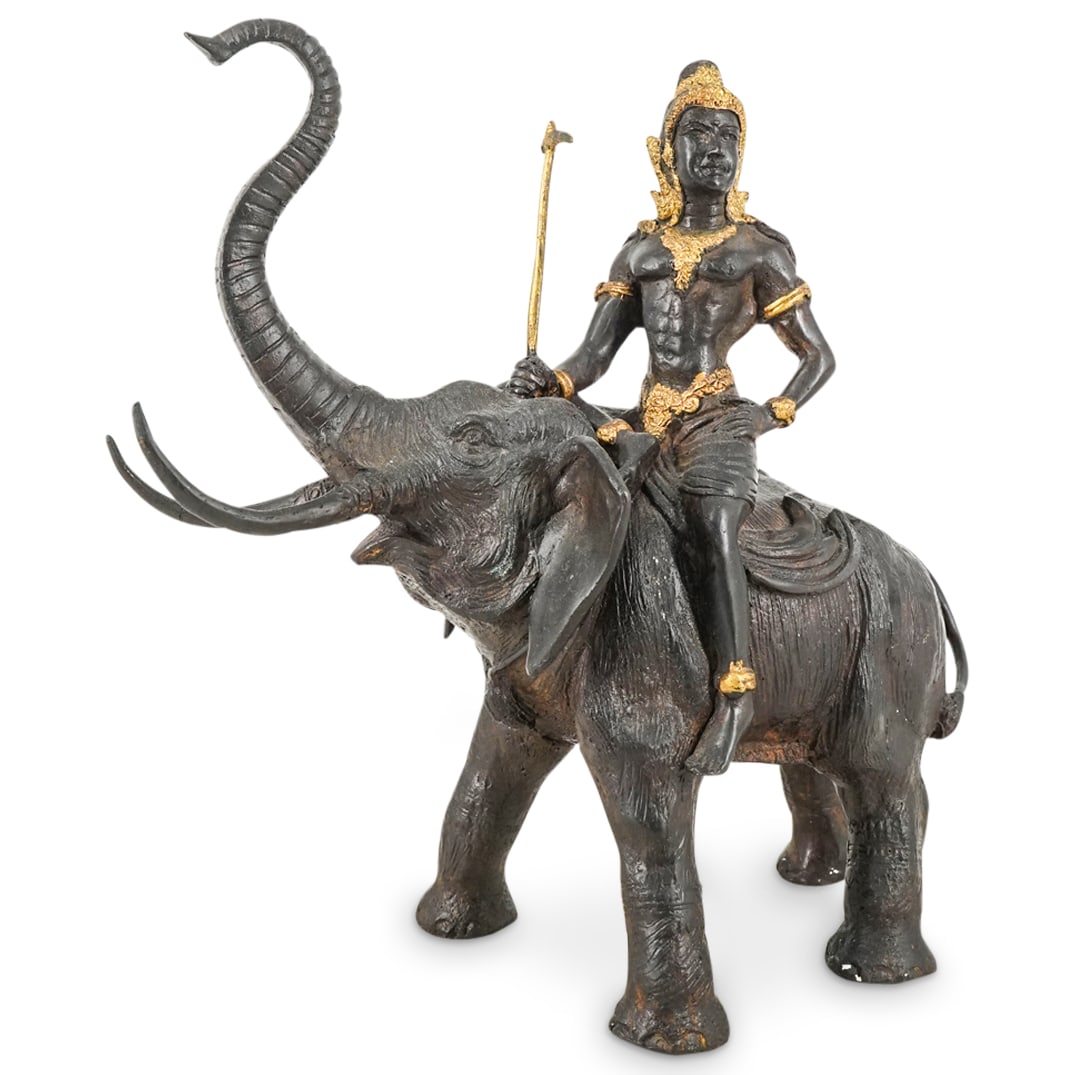 South Asian Mixed Metal Deity On Elephant Sculpture (1 of 7)
