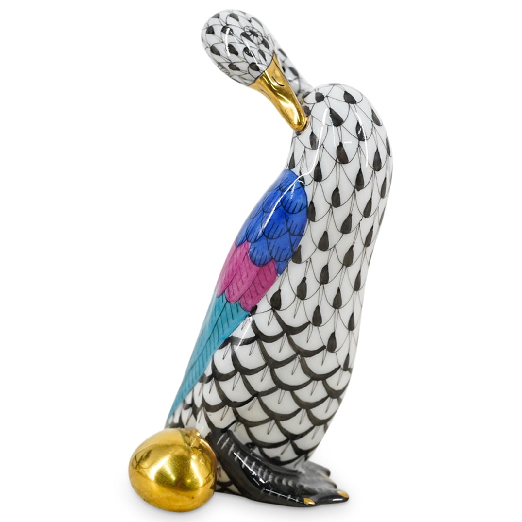 Herend Porcelain "Goose W/Golden Egg" Black Fishnet Figurine (1 of 3)