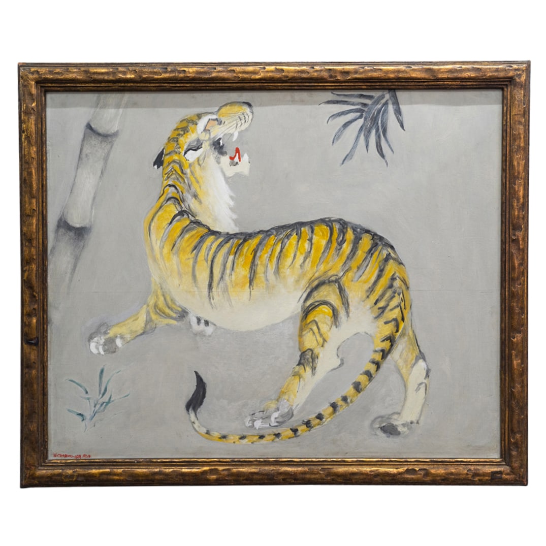 Antique Signed Oil On Panel Tiger Painting (1 of 10)
