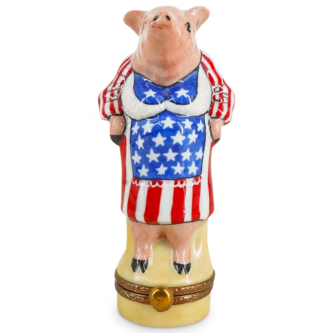 Limoges Porcelain "Ms. Mama Pig America" Trinket Box (1 of 4)