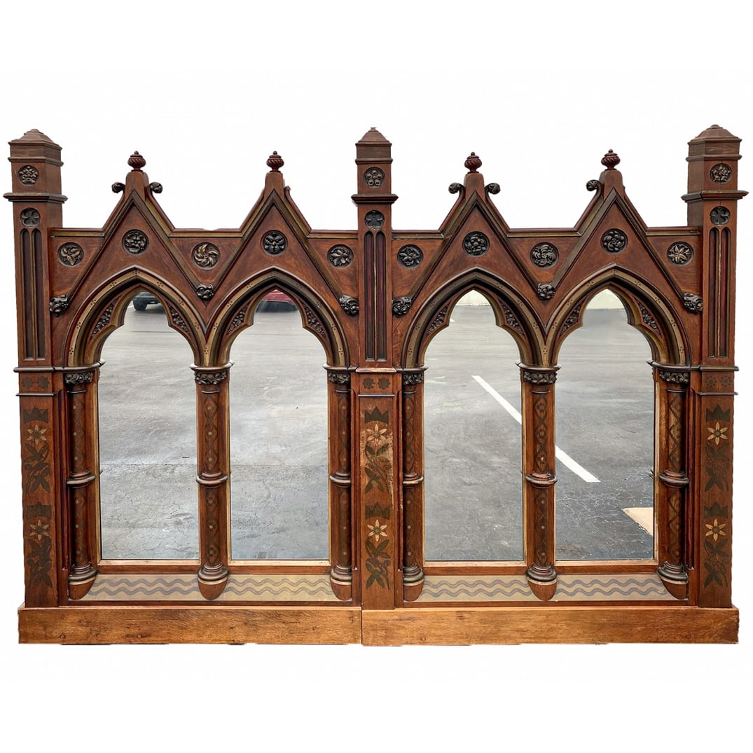 Monumental Antique Gothic Revival Arched Mirror Panel (1 of 13)