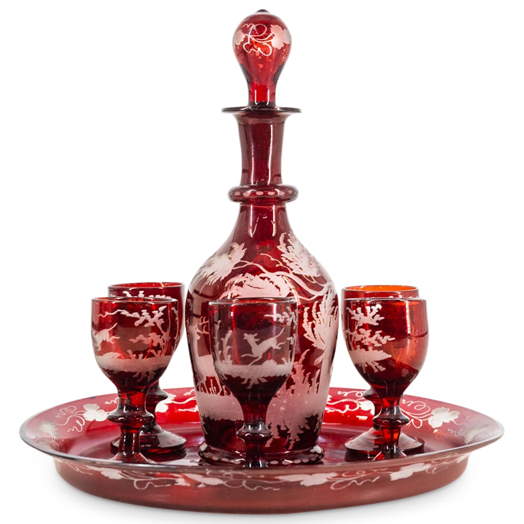 (7 Pc) Bohemian Czech Glass Liquor Decanter Set (1 of 7)