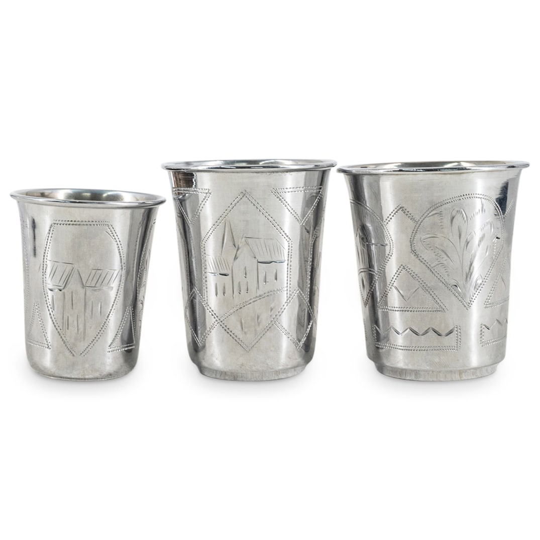 (3 Pc) Russian Silver Kiddush Cups Set (1 of 4)