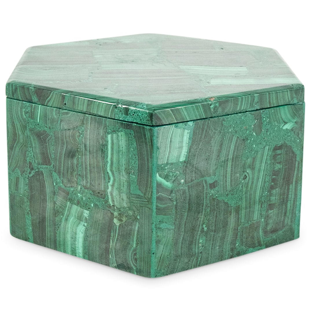 Lidded Hexagonal Malachite Box (1 of 4)