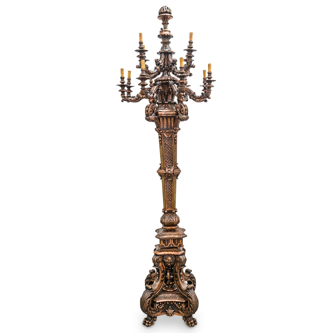 Monumental Antique French Copper & Bronze Over Wood Torchiere (1 of 8)