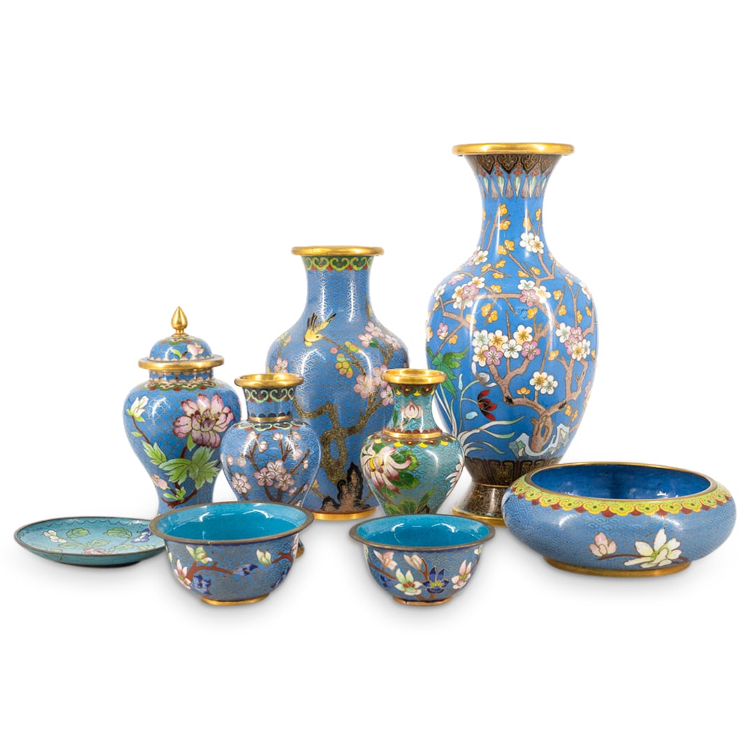 (9 Pc) Antique Chinese Light Blue Cloisonne (1 of 9)