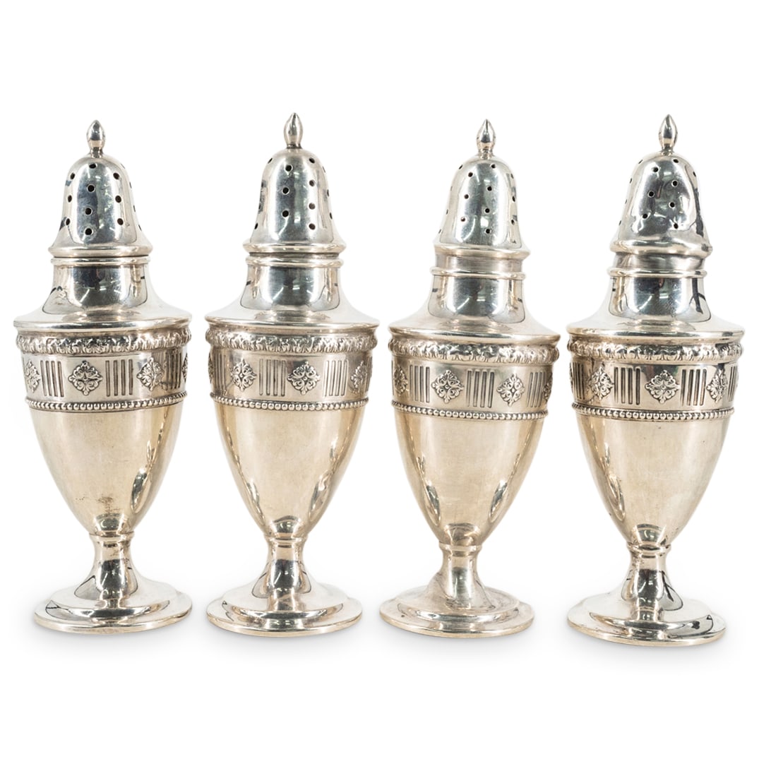 (4 Pc) 1930s Matthews Co. Sterling Silver Salt / Pepper Shakers (1 of 4)