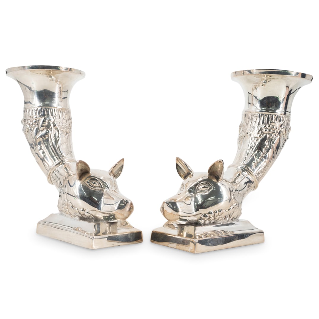 (2 Pc) Silver Plated Fox-Headed Rhytons (1 of 3)