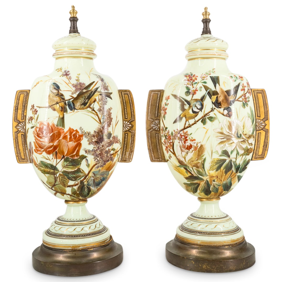 Pair Of Antique Bohemian Glass Bird Urns (1 of 8)