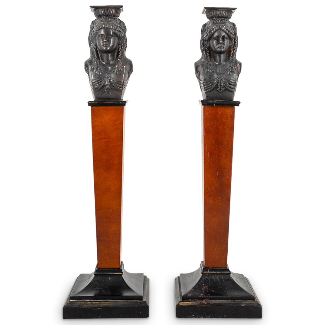 Pair Of Bronze Janiform Figural Candlesticks (1 of 4)
