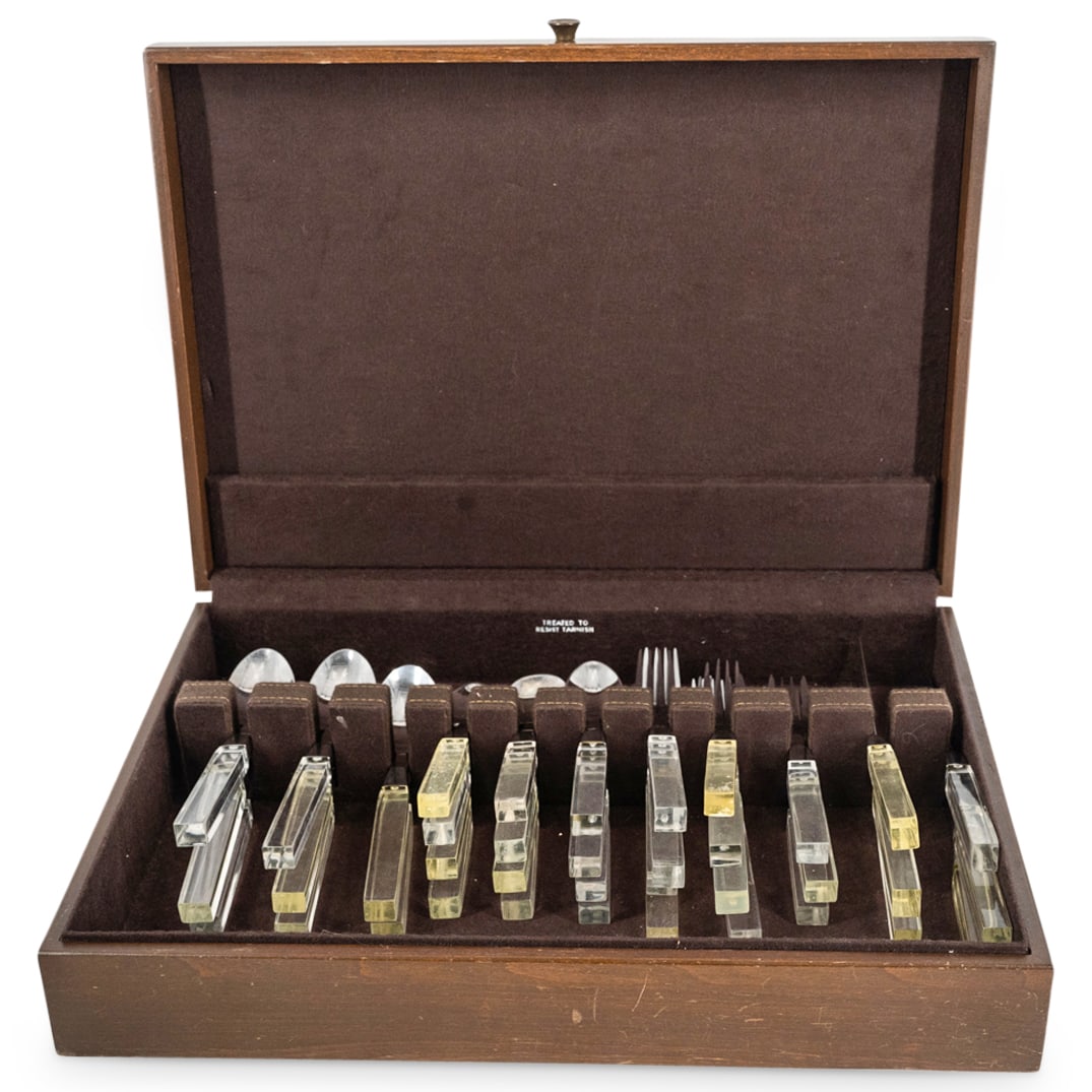(38 Pc) Lucite And Stainless Steel Flatware Box Set (1 of 17)
