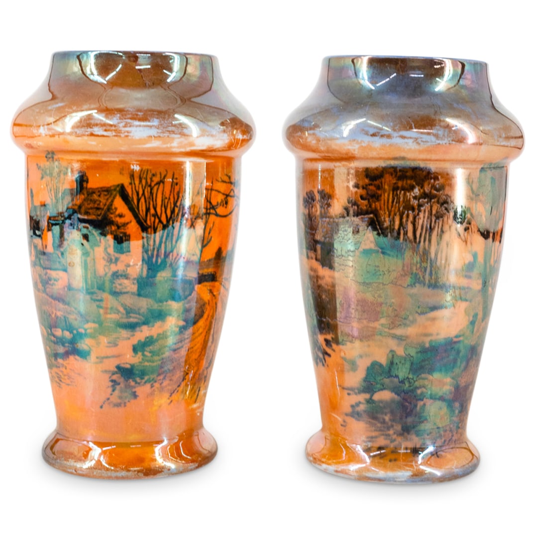 (2 Pc) Antique English Shelley Luster Porcelain Vases (1 of 5)