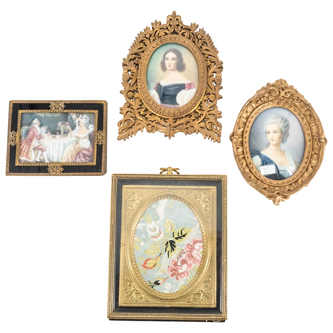 (4 Pc) Antique European Framed Miniature Portraits (1 of 9)