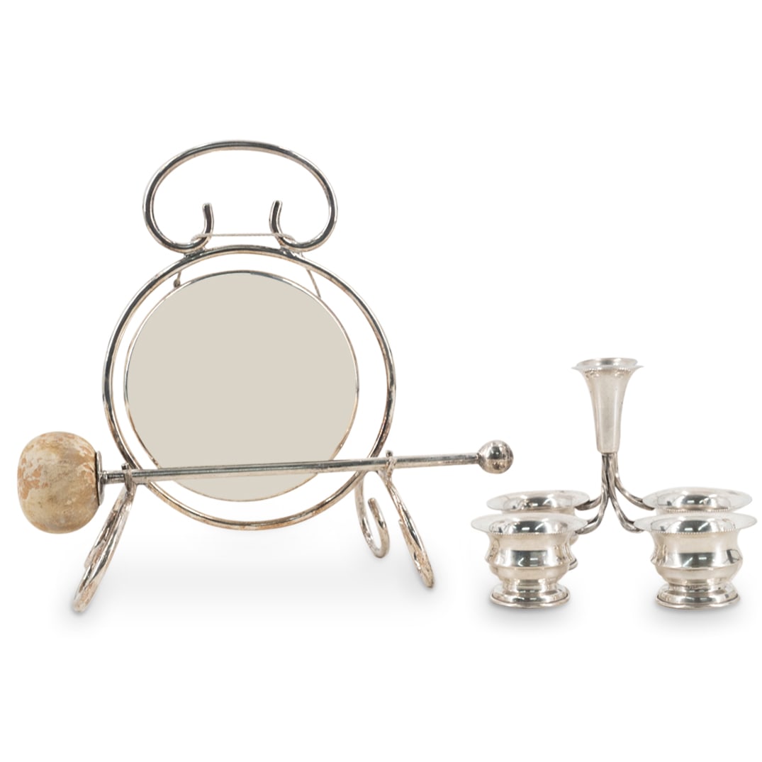 (3 Pc) 800 Silver / Silver Plated Gong & Salt Cellars Grouping Set (1 of 1)