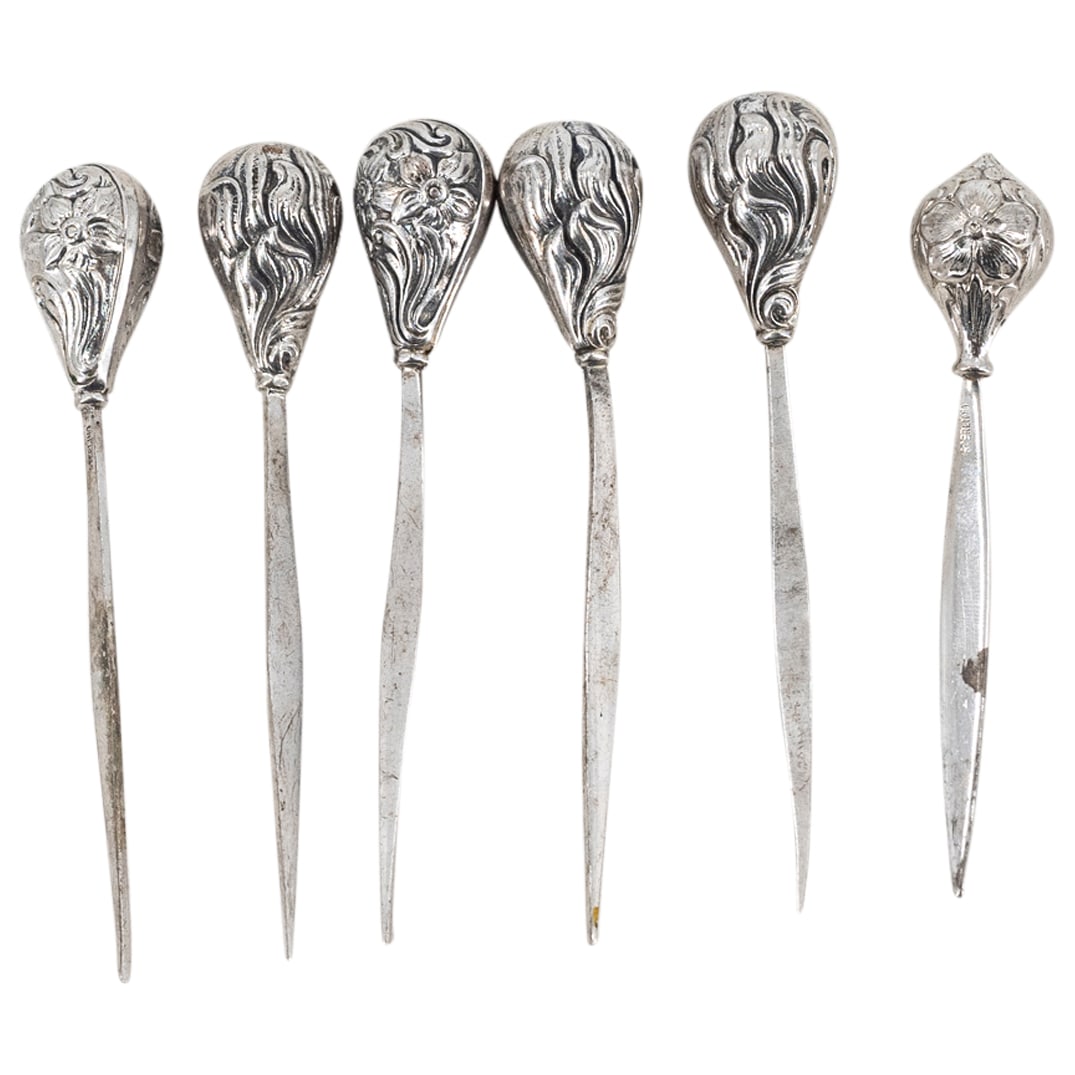 (6 Pc) Sterling Silver Martini Cocktail Olive Picks (1 of 3)