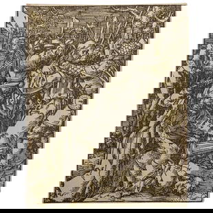 19th Cent. After Albrecht Durer "The Betrayal Of Christ" Woodcut: DESCRIPTION: Antique Christian religious woodcut on laid paper after Albrecht Durer's "The Betrayal of Christ". With "Helios" watermark. CIRCA: 19th Century DIMENSIONS: H: 5" W: 4" CONDITION: Mild fox