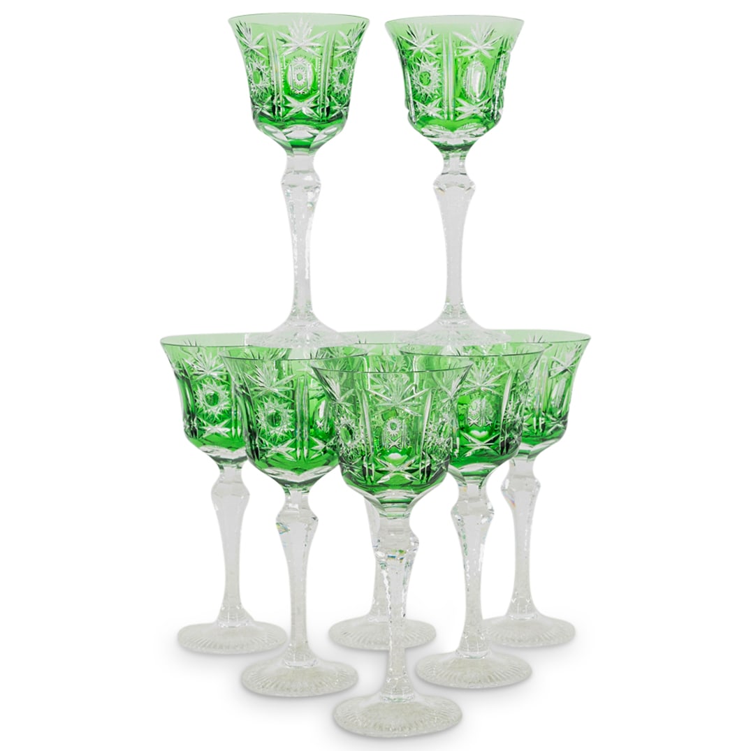 (8 Pc) Antique Bohemian Green Stemware (1 of 7)