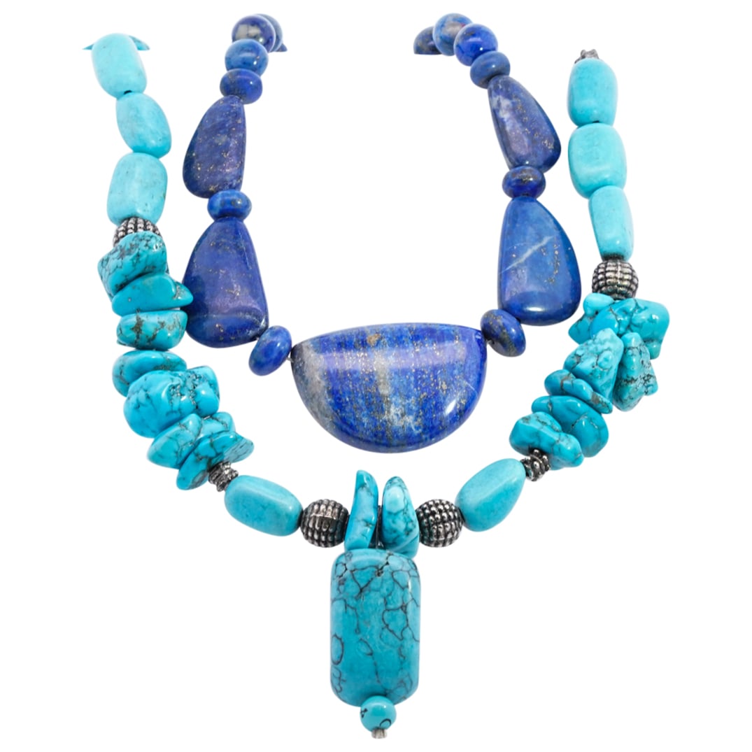 (2Pc) Lapis Lazuli & Turquoise Sterling Necklaces (1 of 8)