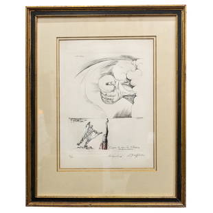 Andre Masson (French, 1896 - 1987) Signed Etching: DESCRIPTION: "Palper le sein de l'espace (Les chants de Maldoror)" etching by Andre Masson (French, 1896 - 1987). Pencil signed at lower right. Numbered "2/50" at lower left. CIRCA: 20th Century ORIGI