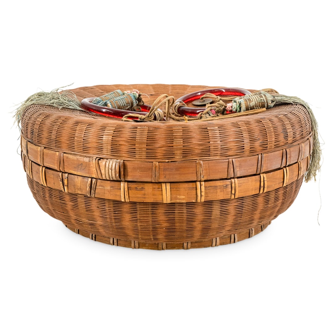 Antique Chinese Wicker Sewing Basket (1 of 6)