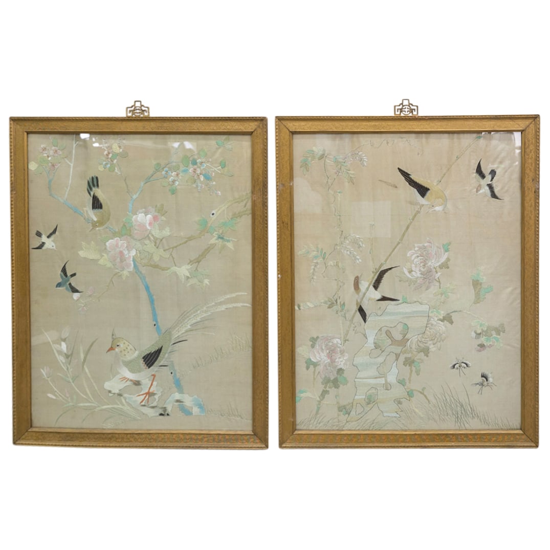 Pair Of Chinese Woven Silk Embroideries (1 of 11)