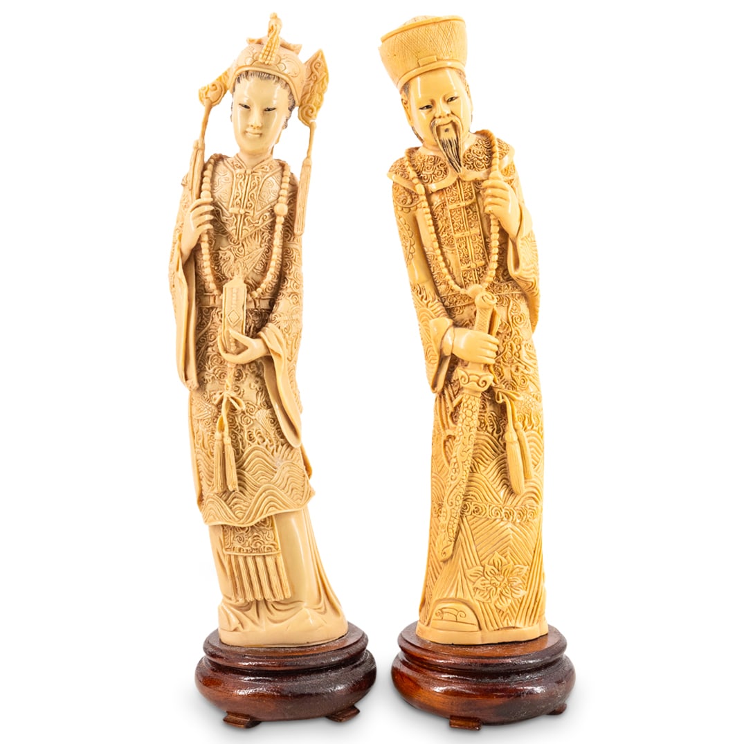 (2 Pc) Antique Chinese Emperor & Empress Carved Figures (1 of 8)
