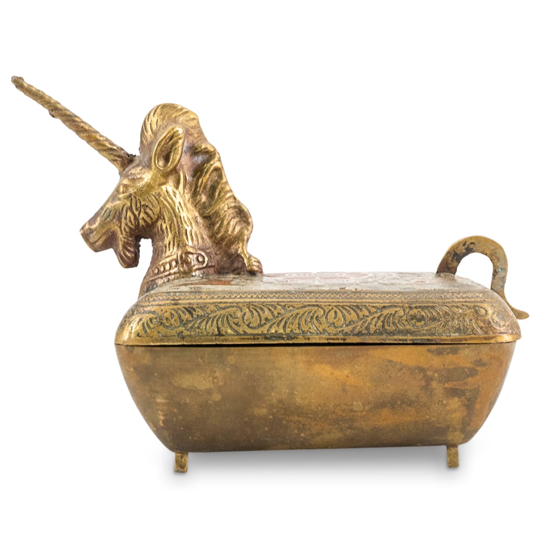 1940s South Asian Inlaid Brass Hinged Treasure Box (1 of 6)