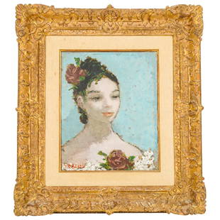 Dietz Edzard (1912-1987) Woman's Portrait OOC: DESCRIPTION: Oil on canvas painting by Dietz Edzard depicting the portrait of a woman wearing a flower on her white dress. Signed at lower left. Mounted in fabric lined frame. CIRCA: 20th Century ORIG