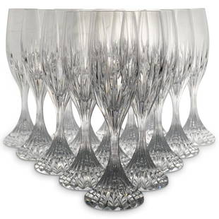 (15 Pc) Baccarat "Massena" Crystal Champagne Flute Stemware: DESCRIPTION: Fifteen piece set of Baccarat crystal champagne flute stemware. Each piece is marked with Baccarat hallmark on underside. CIRCA: 20th Century ORIGIN: France DIMENSIONS: H: 8.5" D: 2.75" 