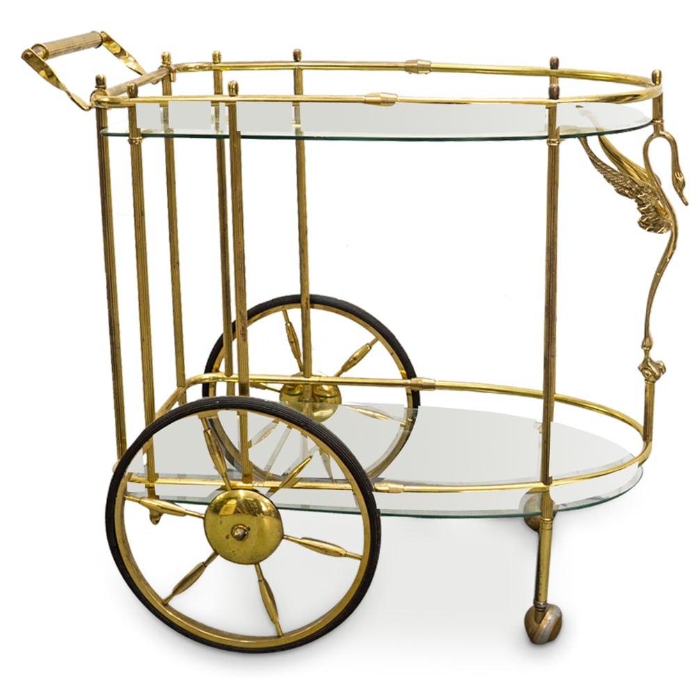 Mid Century Gilt Bronze Swan Bar Cart (1 of 6)