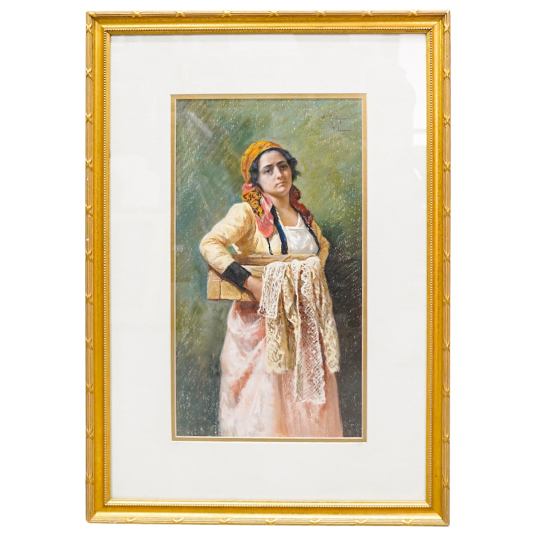 Michele Cortegiani (1857-1928) Oil Pastel On Paper (1 of 6)