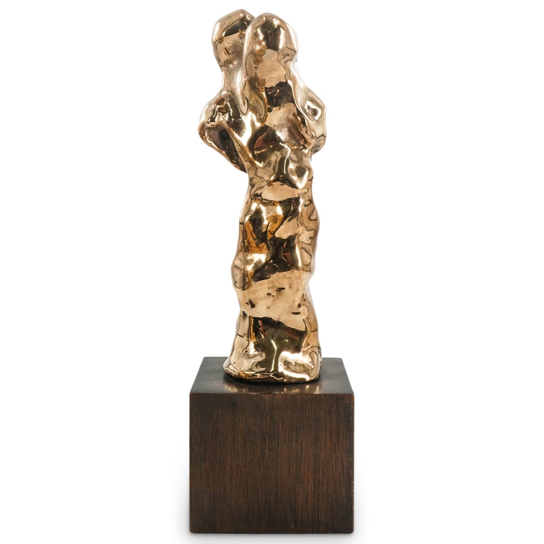 Signed Gilded Brutalist Sculpture On Wooden Base (1 of 4)