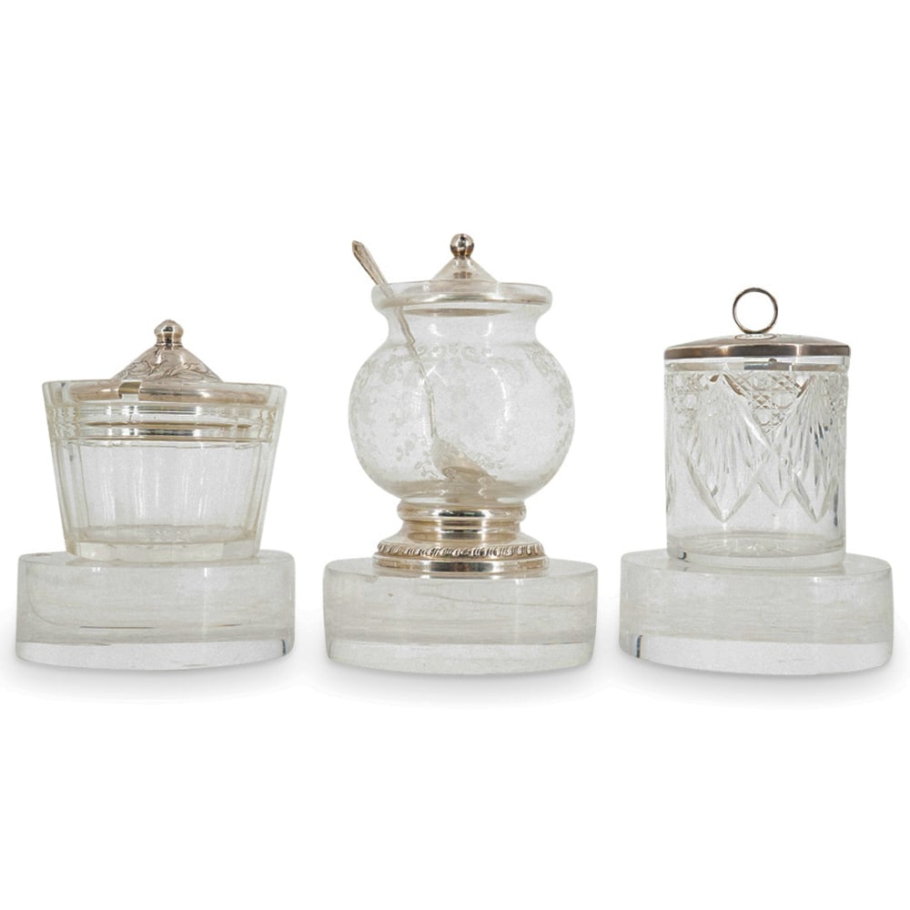 (3 Pc) Sterling Silver & Glass Jars Collection (1 of 8)