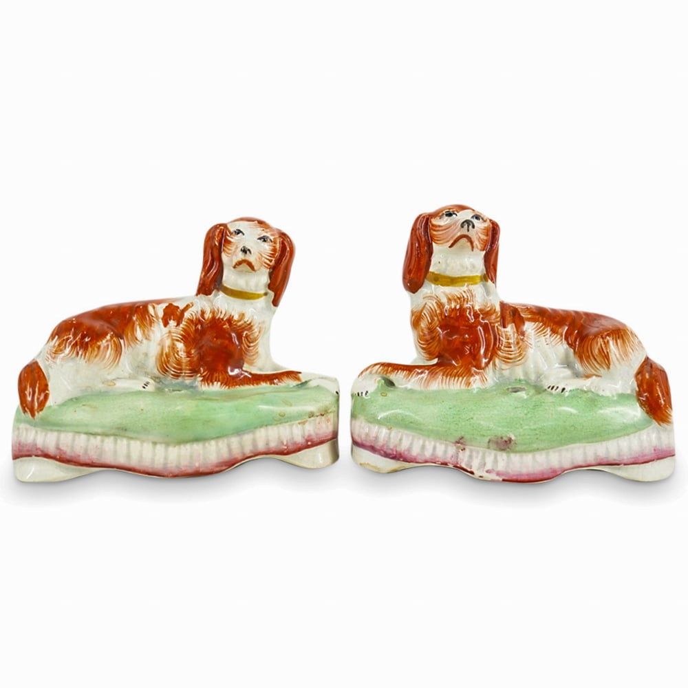 Pair Antique Staffordshire Spaniel Pen Holders (1 of 5)
