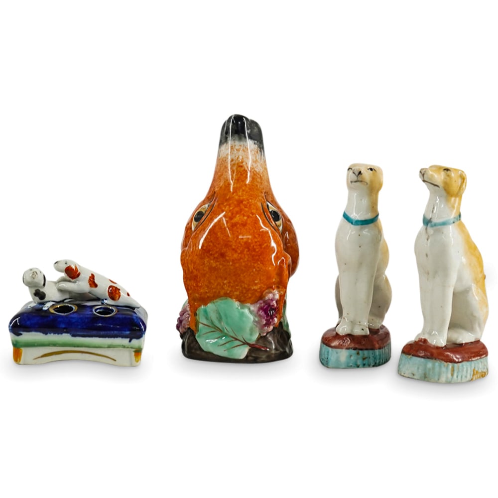 (4 Pc) Staffordshire Style & Possib. Antique Staffordshire Pottery Group (1 of 8)