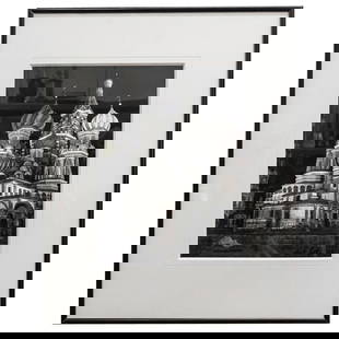 Herb Snitzer B. 1932) St. Peter's Basilica Photo: DESCRIPTION: Monochrome photograph by Herb Snitzer depicting Saint Basil's Cathedral at night. Signed on photo at lower right and numbered 250 of 500 at lower left. Mounted in a black frame. CIRCA: 20
