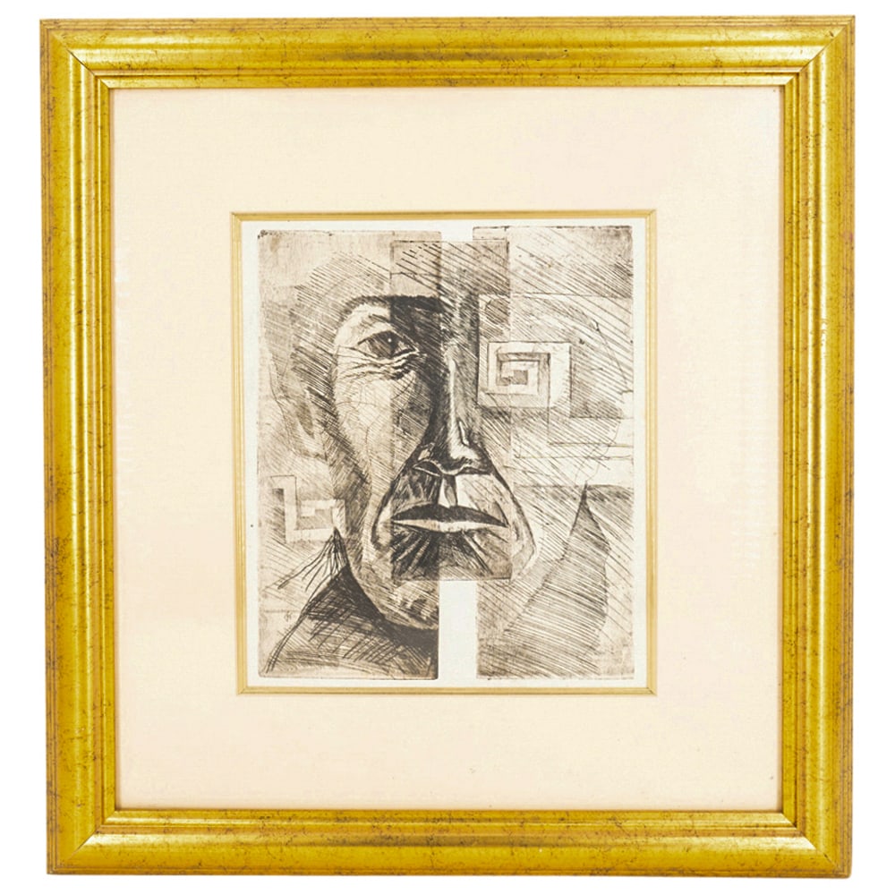 Signed Ofer Lellouche (Israeli, 1947) "Self Portrait" Etching (1 of 2)