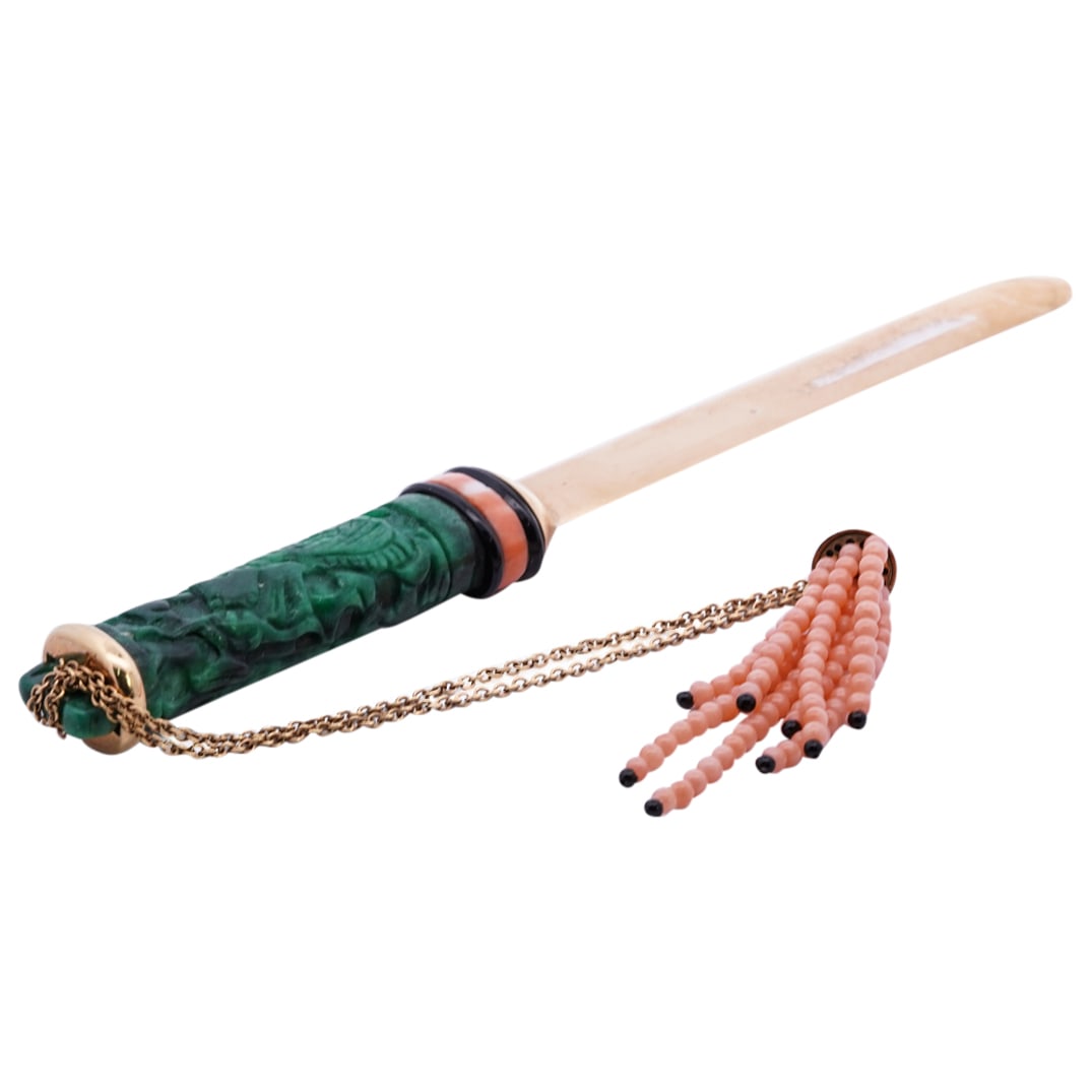 Vintage Gioiellieri 18k Gold, Jade and Coral Letter Opener (1 of 6)