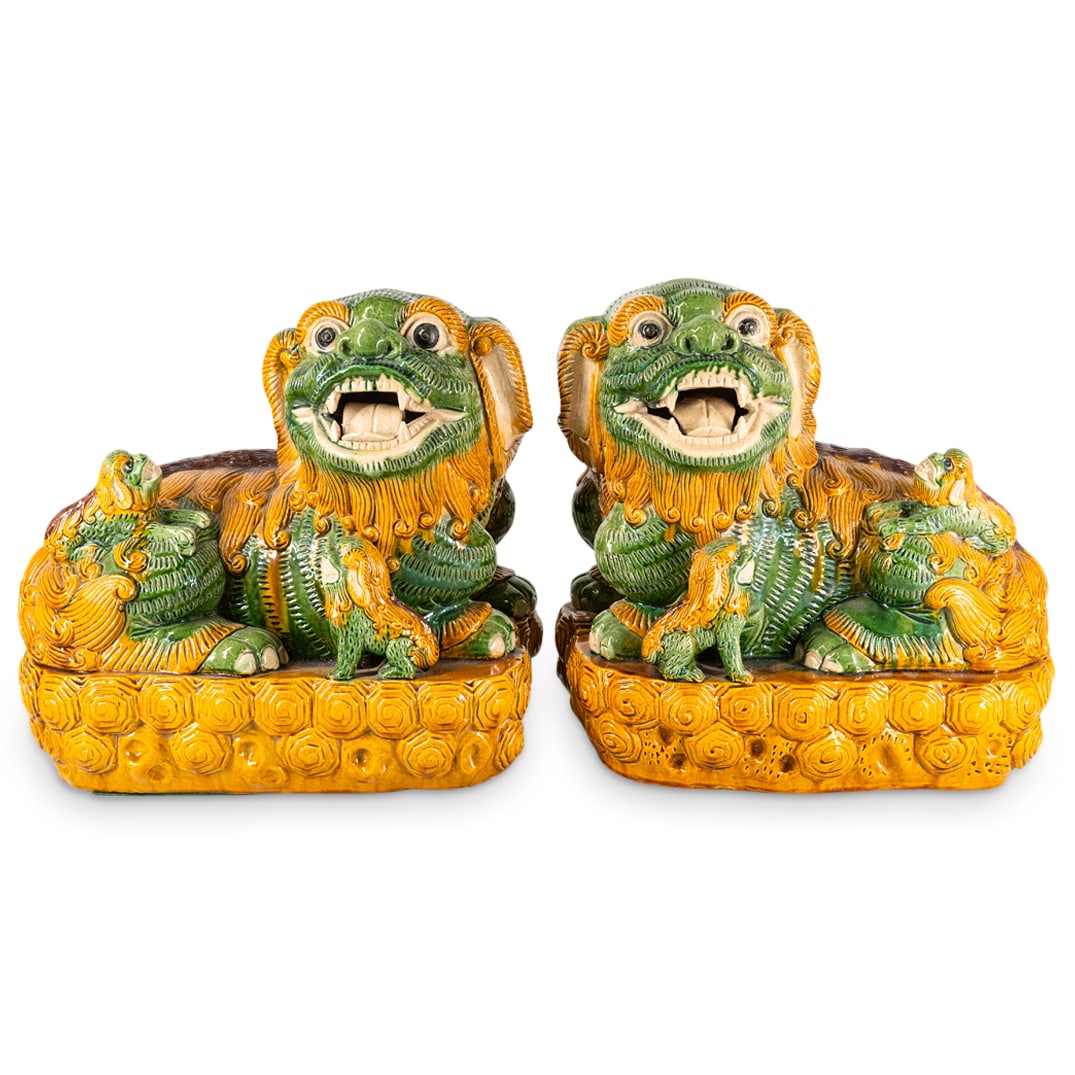 Pair Large Chinese Ceramic Foo Dog Sculptures (1 of 9)